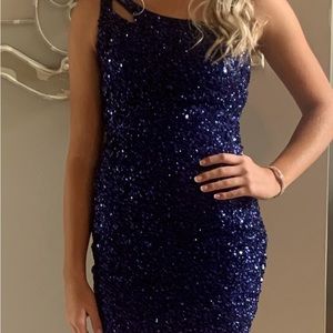 Navy Sequin Homecoming Dress